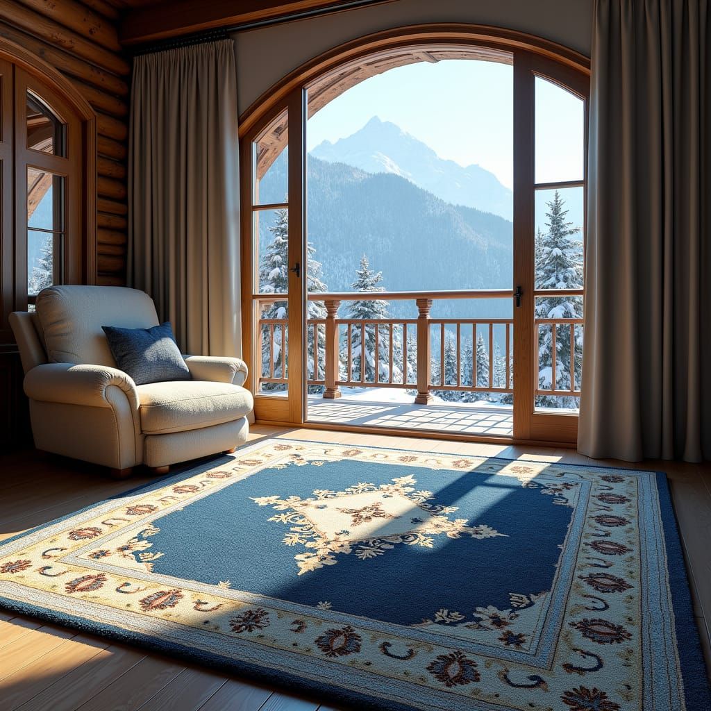 Heriz Persian Rug in Winter Chalet: Matte Painting