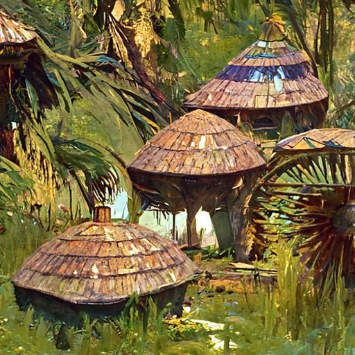 Round jungle huts (A1, coherent)
