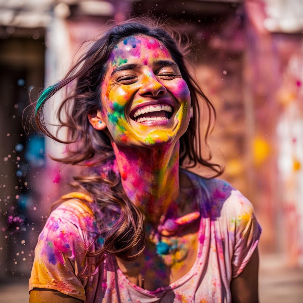 Watercolor Woman Celebrates Holi Festival