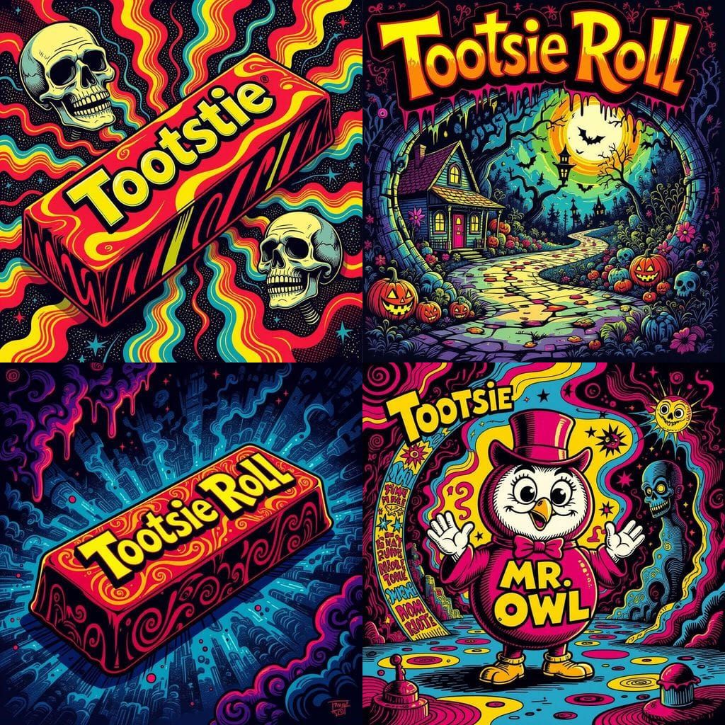 Psychedelic Tootsie Roll Comic Art in Tim Burton Style