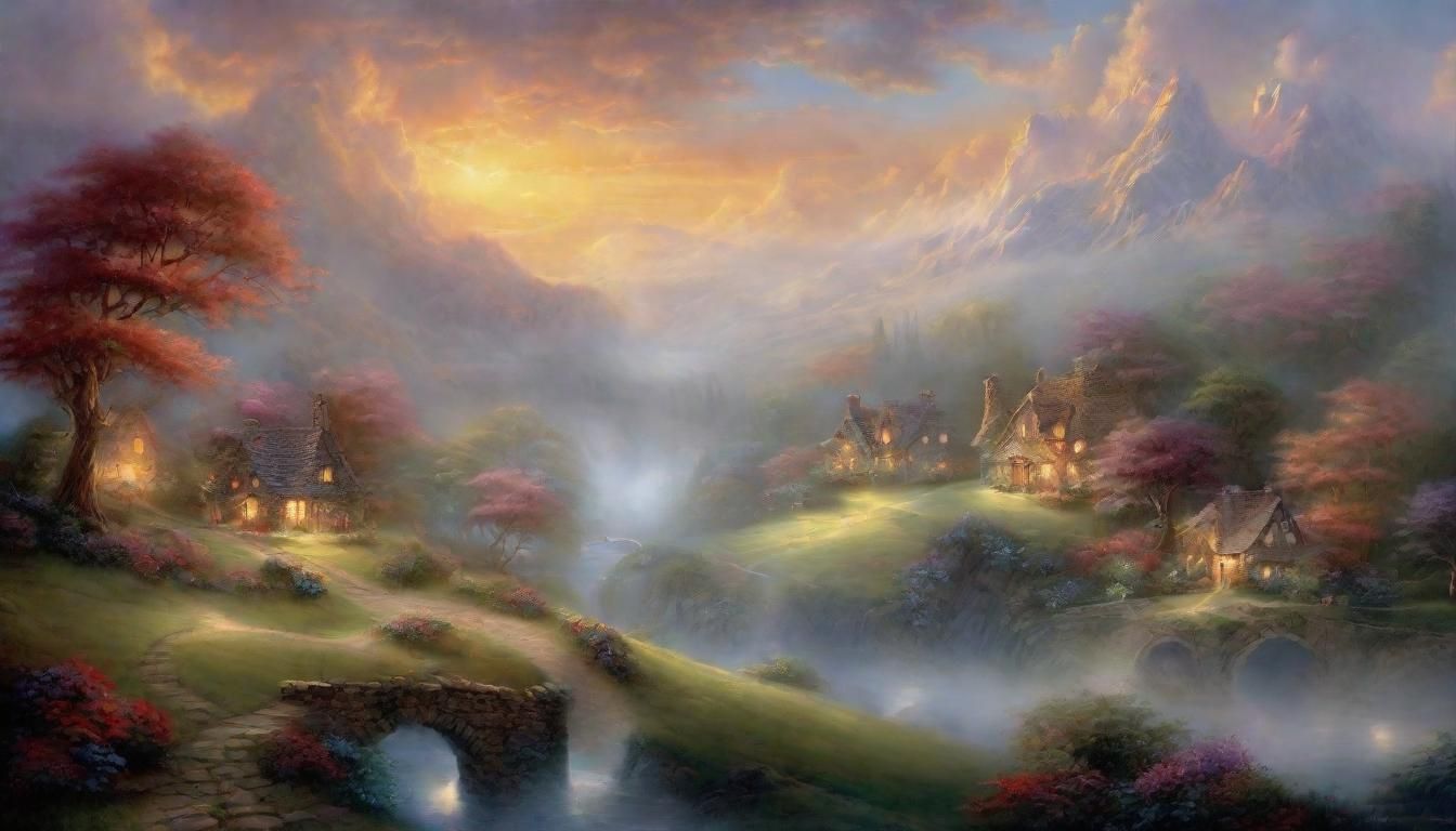 Ethereal Fantasy Scene in Thomas Kinkade Style