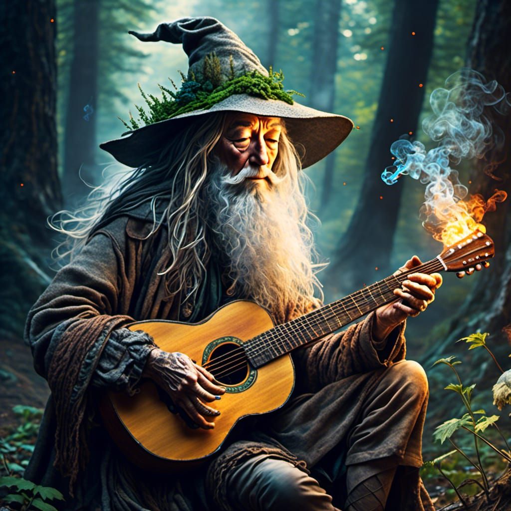 Gandalf Plays Guitar: Hyperreal Pipeweed Portrait