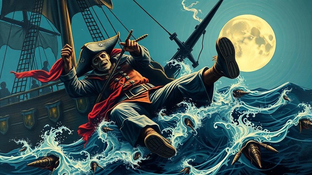 Drunken Pirate Overboard in Fractal Surreal Seascape