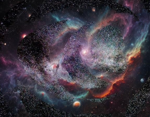 Multichromatic Nebula in Swirling Starry Space