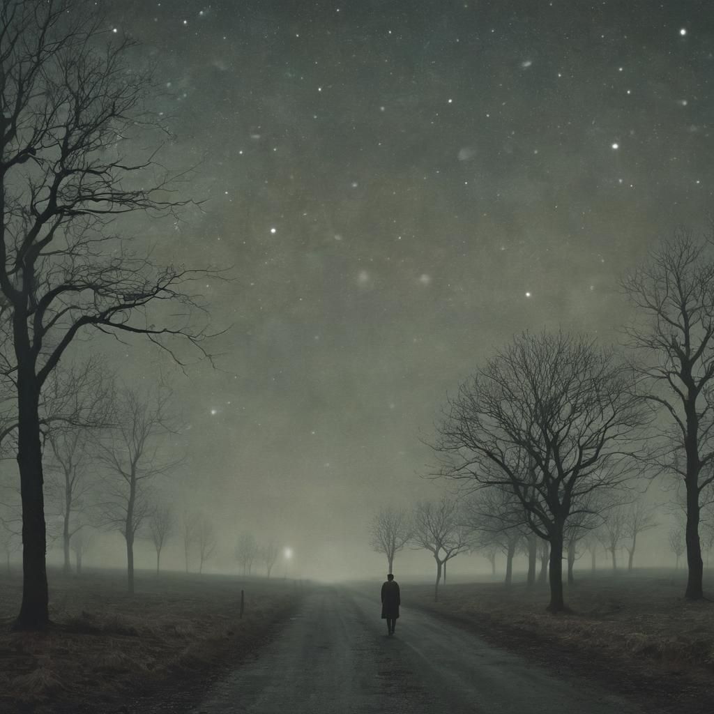 Surreal Moonlit Crossroads in a Desolate Landscape