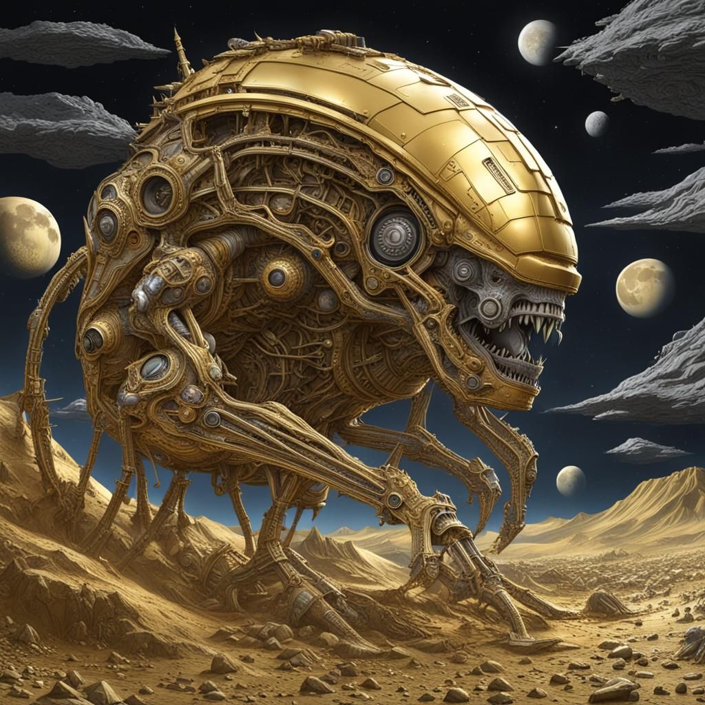 Enormous Gold Machine Eats the Moon