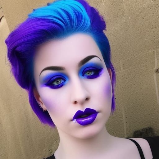 Beautiful alternative young lady with vibrant purple hair with vibrant blue highlights