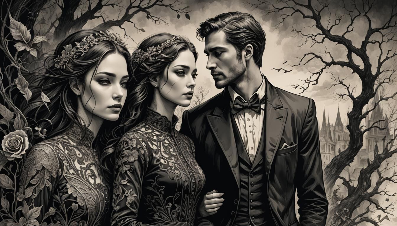 Tragic Love: Ink Sketch of a Lover's Betrayal