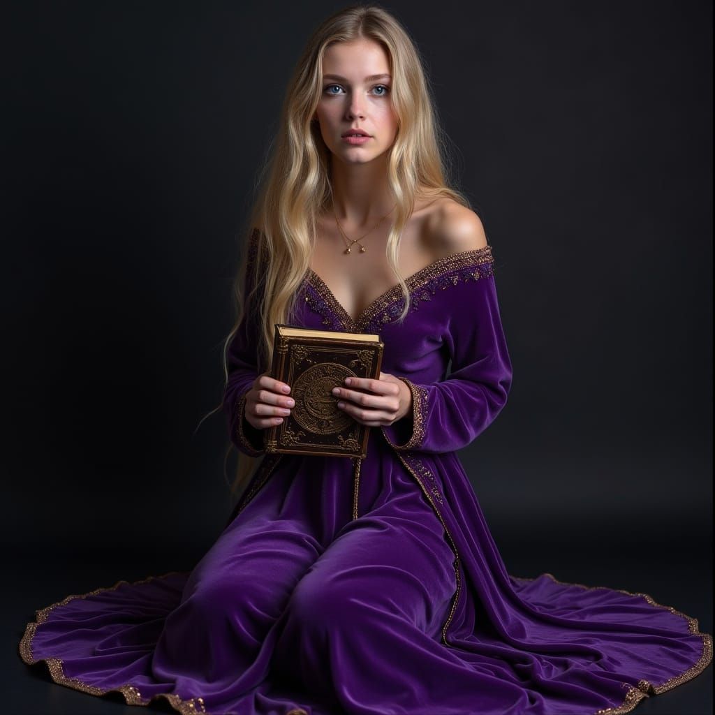 Mystical European Sorceress in Violet Velvet Robe