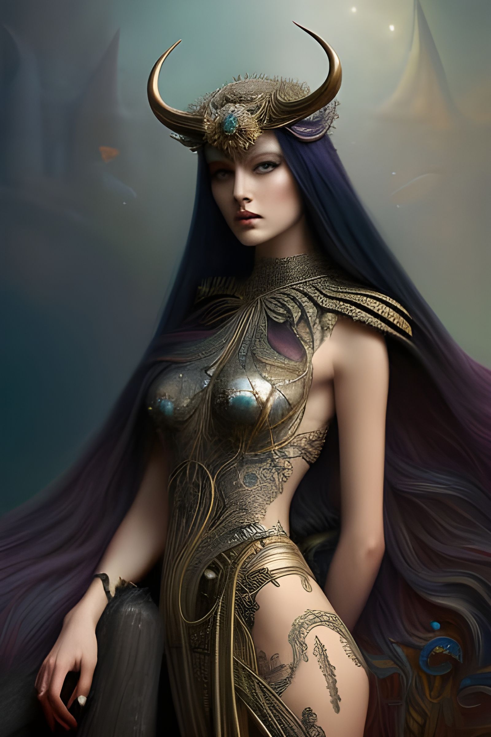 Punk Goddess Metamorphosis in Hyperdetailed Digital Art