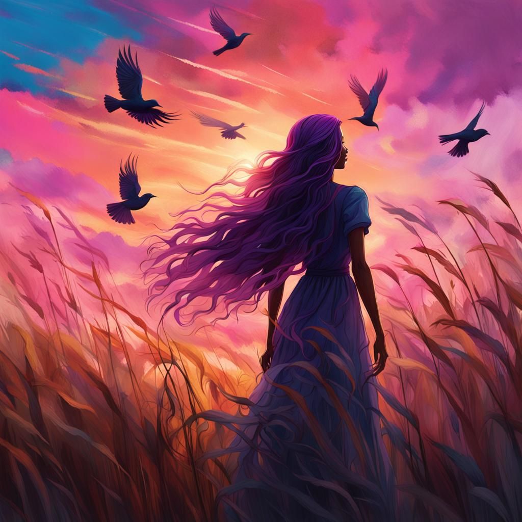 Woman in Tall Grass Field: Fantasy Concept Art