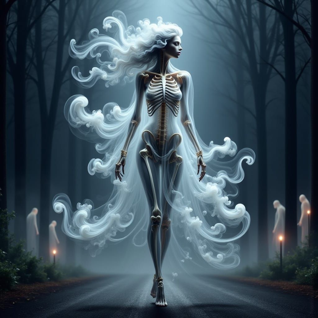 Ethereal Glass Woman in Mystical Forest