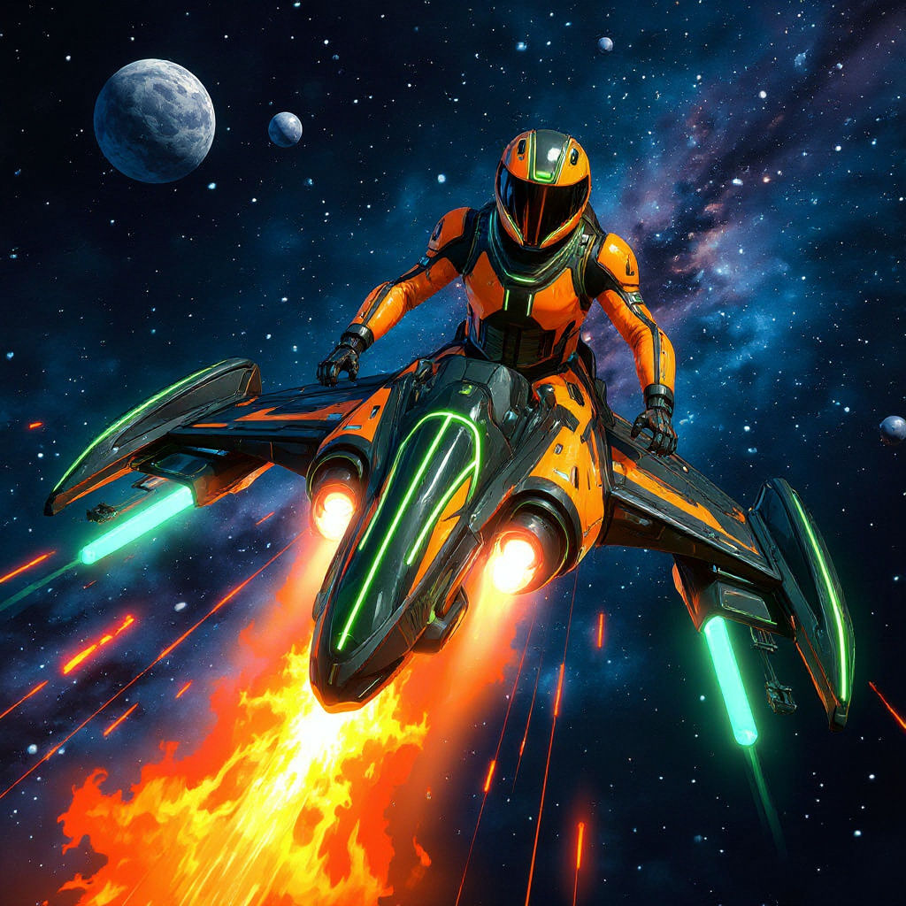 Futuristic Starship Race in Neon Colors