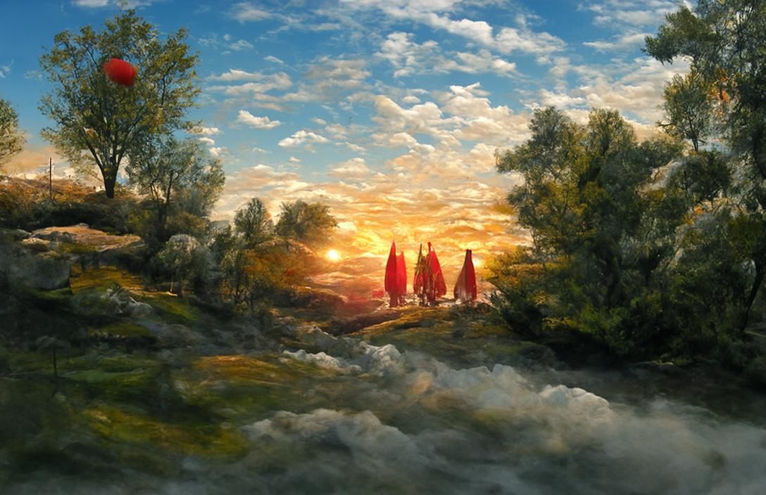 Ethereal Steampunk Feast in Vibrant Colors Inspired by Impre...