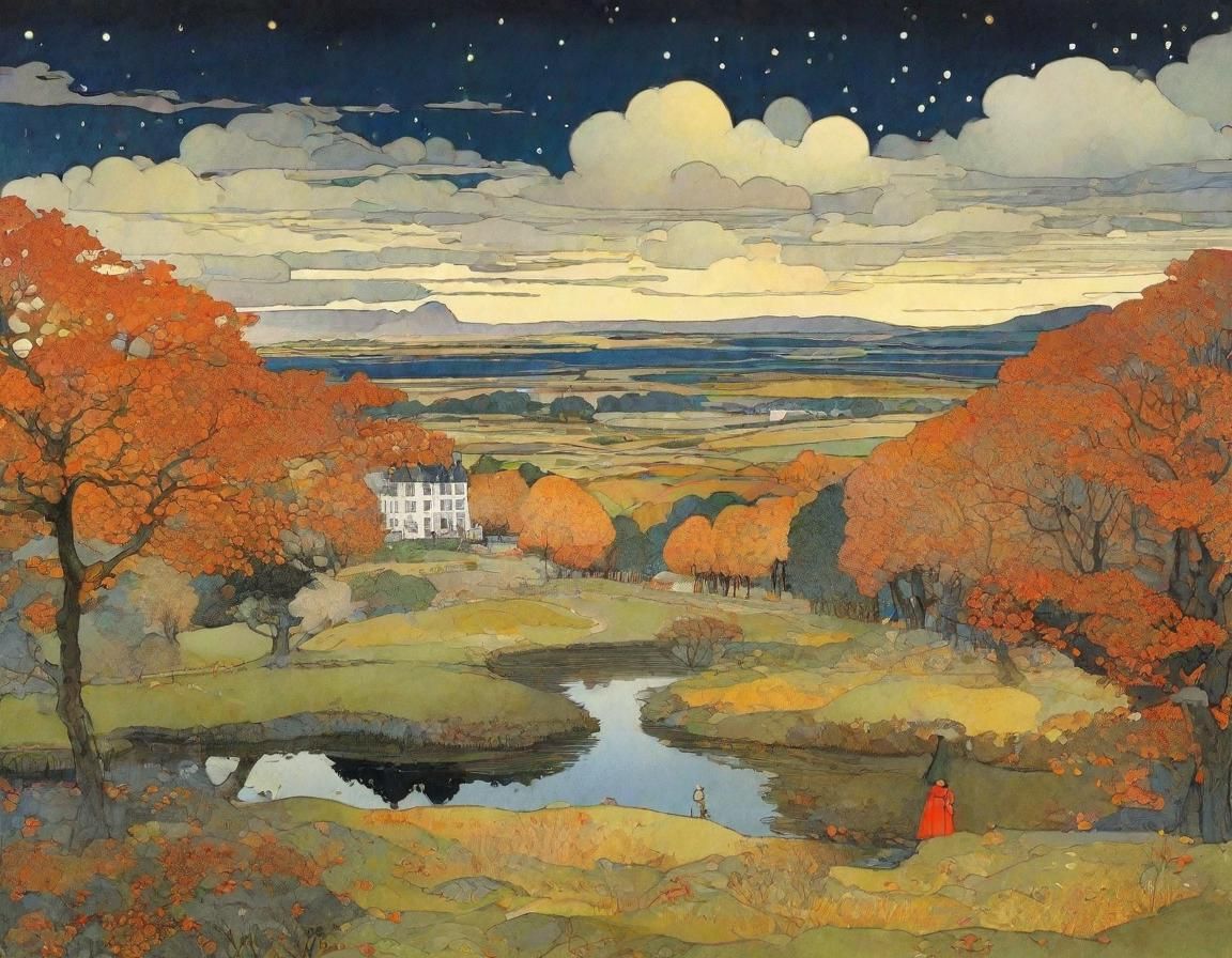 Scottish Autumn Landscape Shines in Evening Light