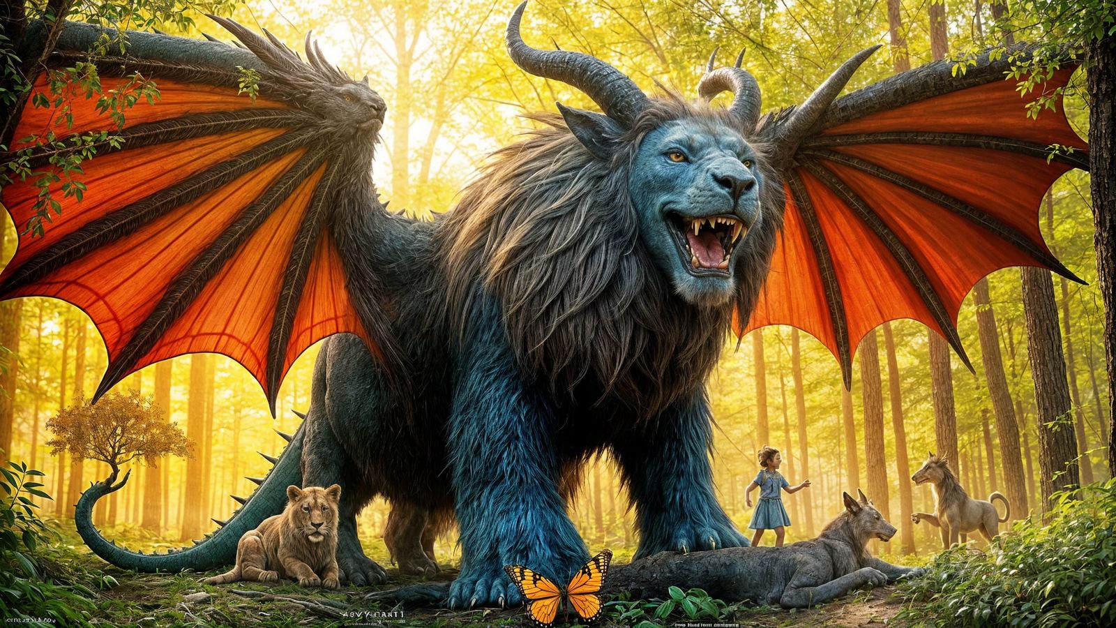 Kind Mythical Beast in Enchanted Forest, Fantasy Art