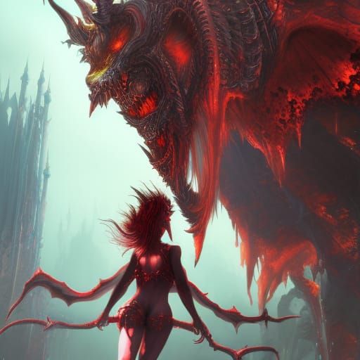 Detailed Matte Painting of a Demongirl in Unreal Engine