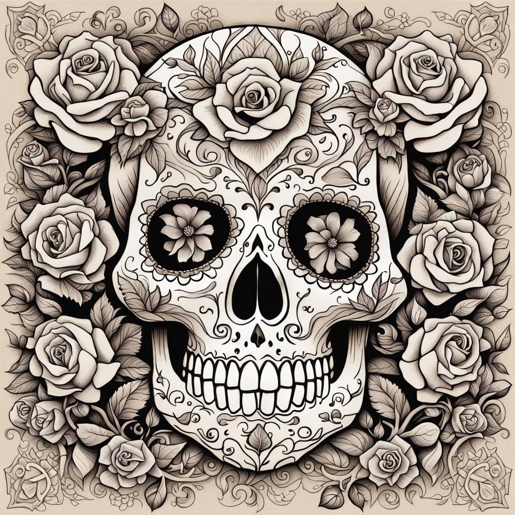 Exquisite Sugar Skull Folk Art in Vibrant Colors