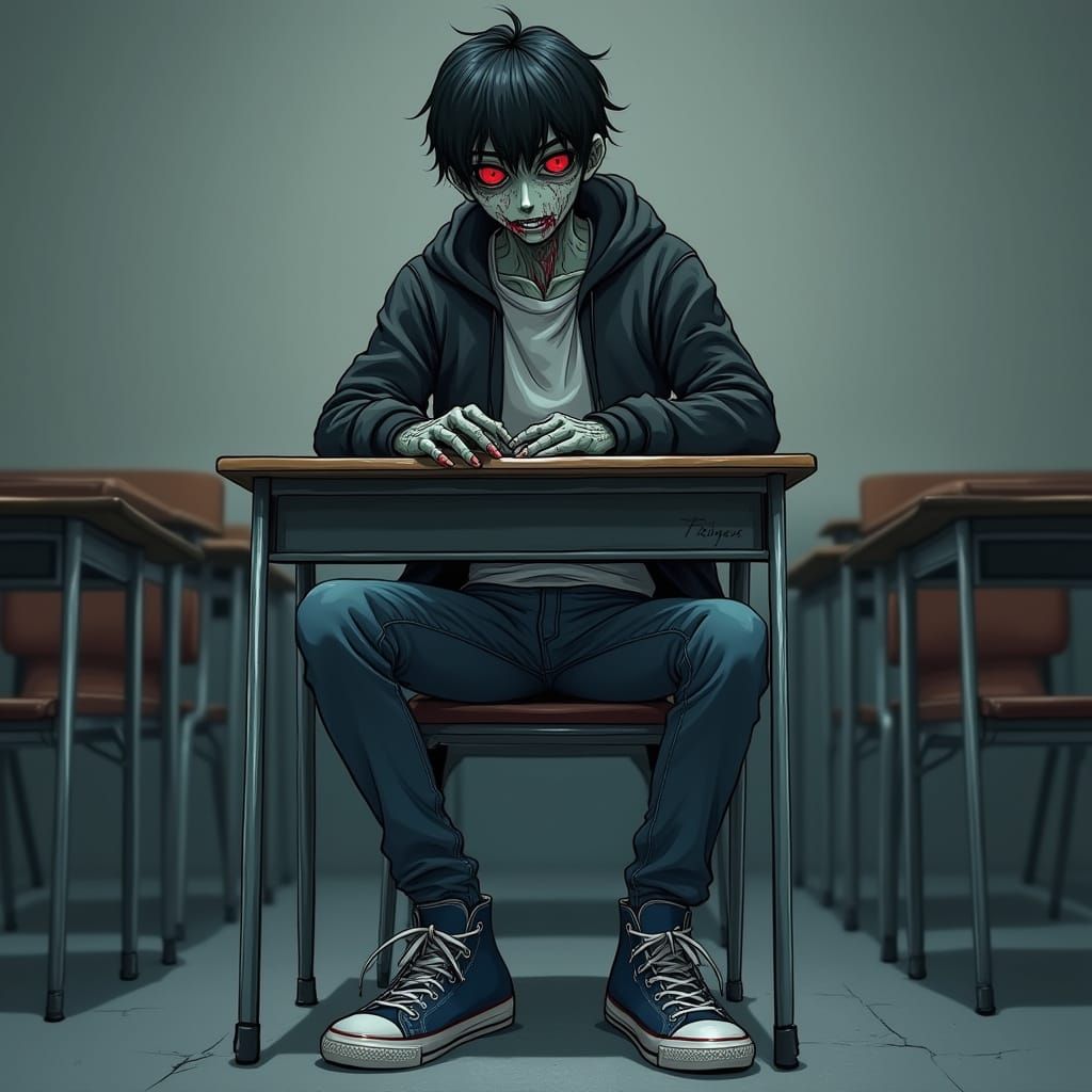 Teenage Zombie in School, Dark Digital Art