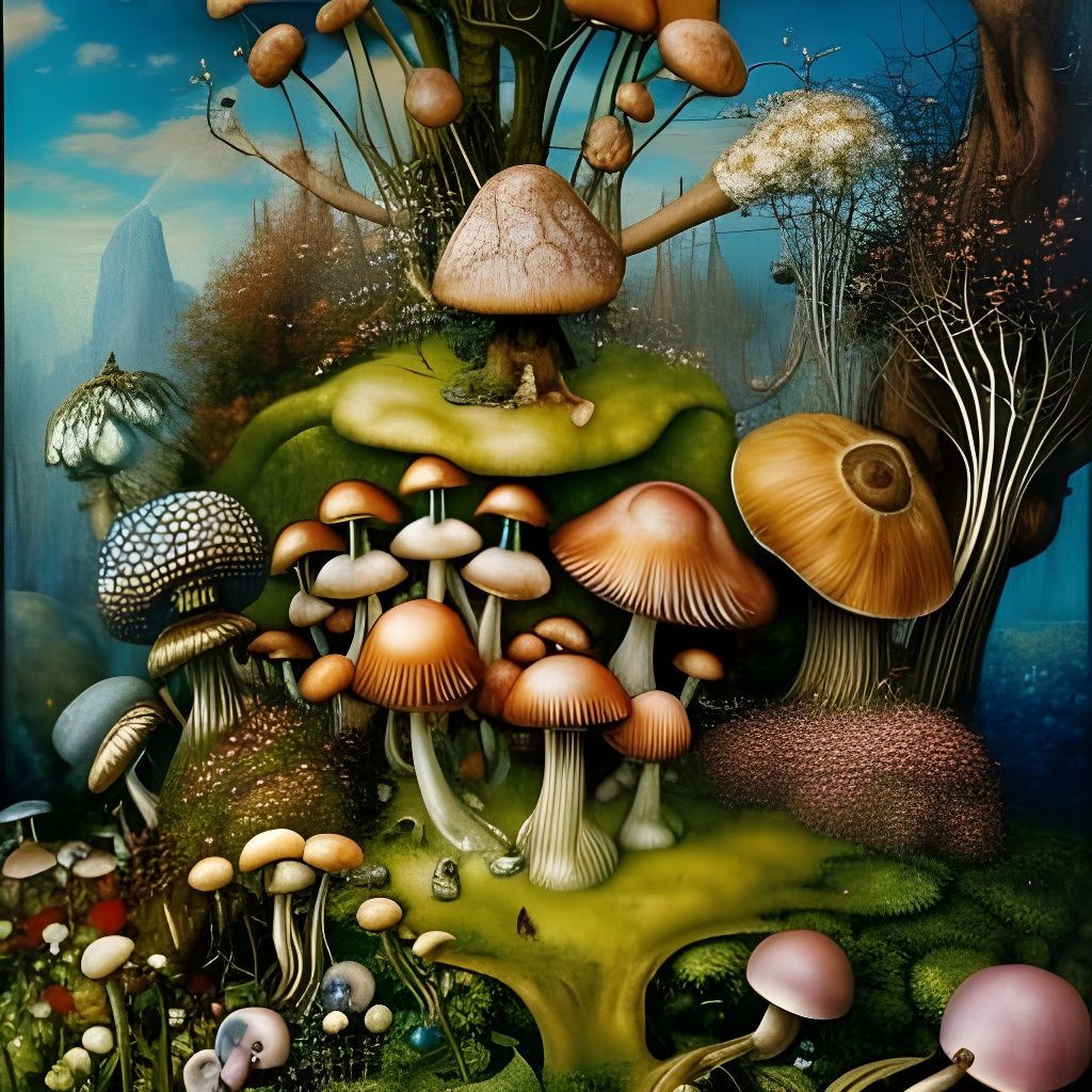 Mushroom Fairy Forest in Vintage Botanical Style