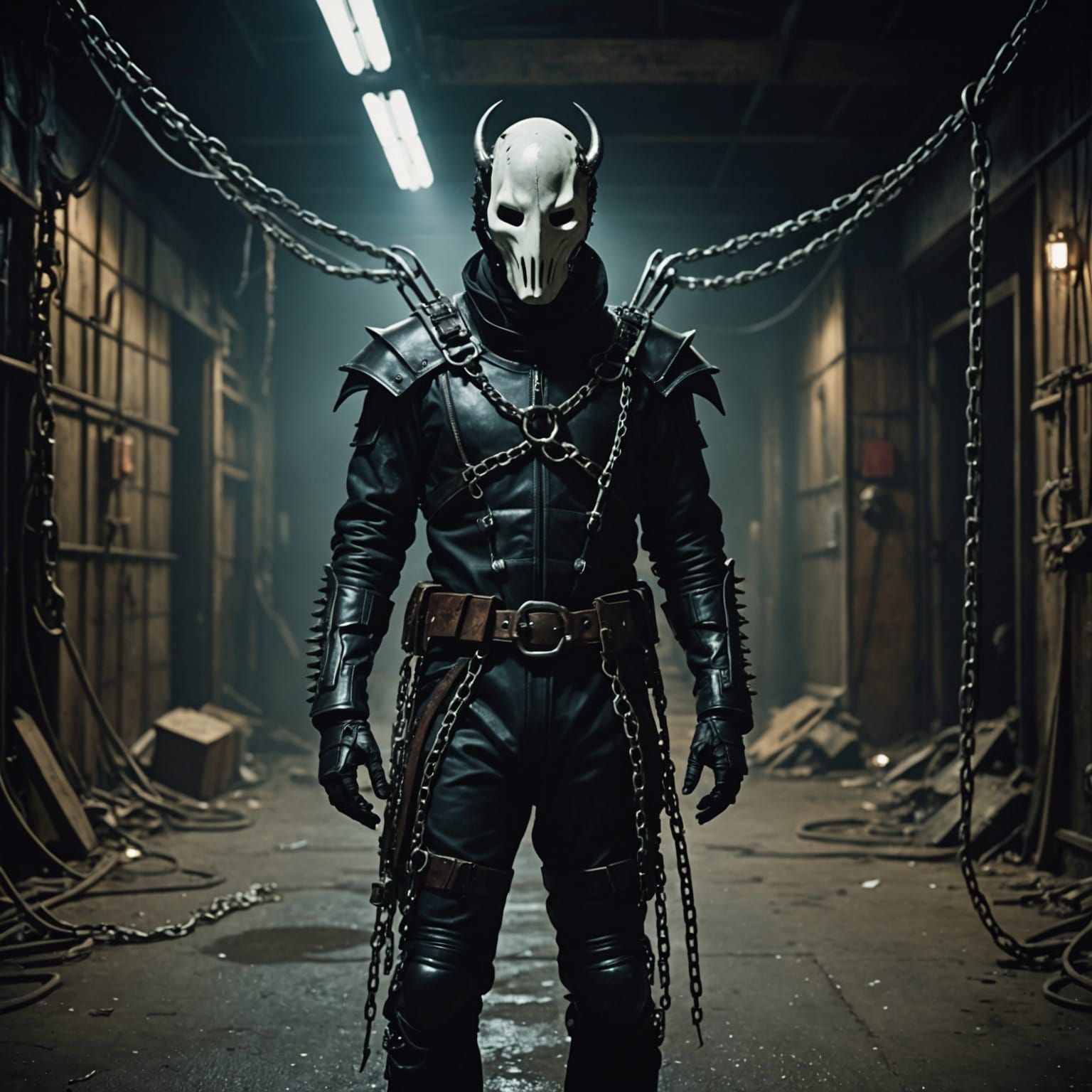 Nightmarish Leather-Clad Monster in Cinematic Still