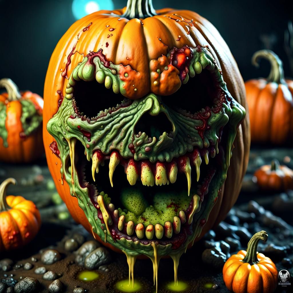 Bloody Gutted Zombie Pumpkin in Dark Fantasy Art
