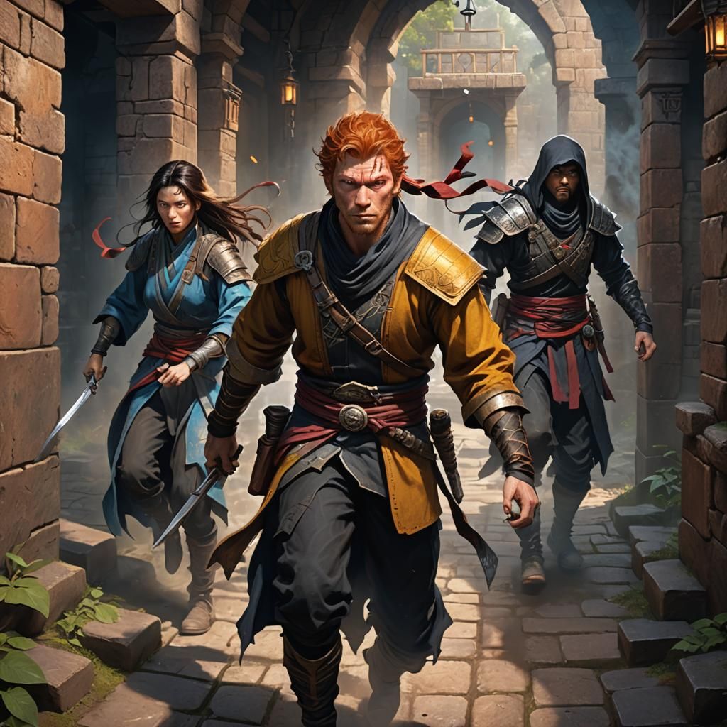 Fantasy Party Enters Dungeon: Hyperrealistic Splash Art