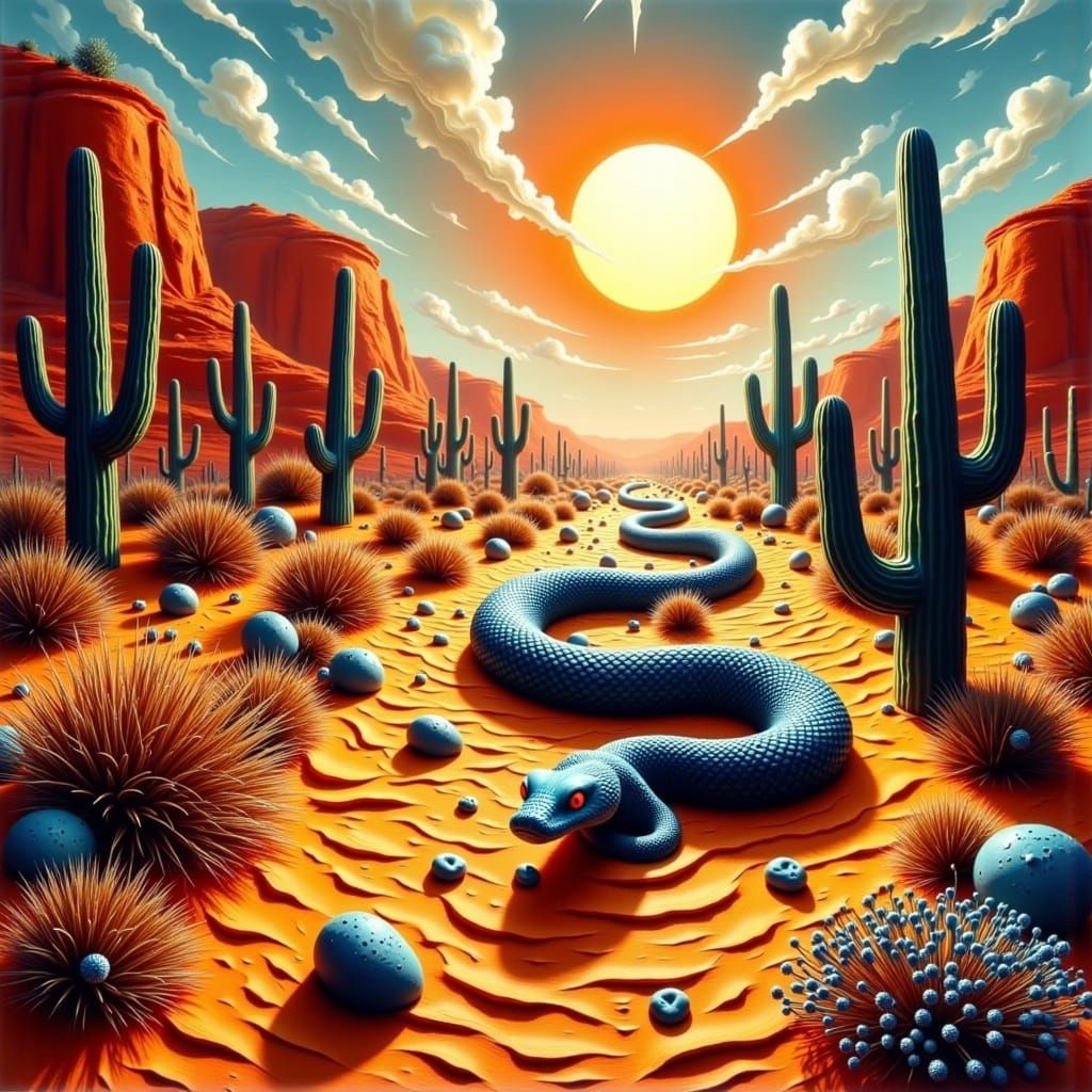 Rattlesnake in Desert Landscape as Oil Painting
