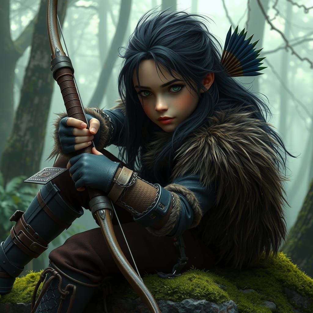 Epic Digital Landscape Features Androgynous Archer in Lush F...
