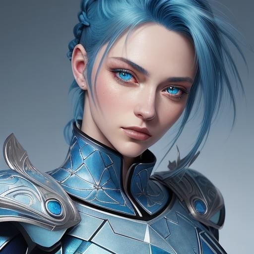 Blue-Haired Girl with Sparkling Eyes: Digital Portrait