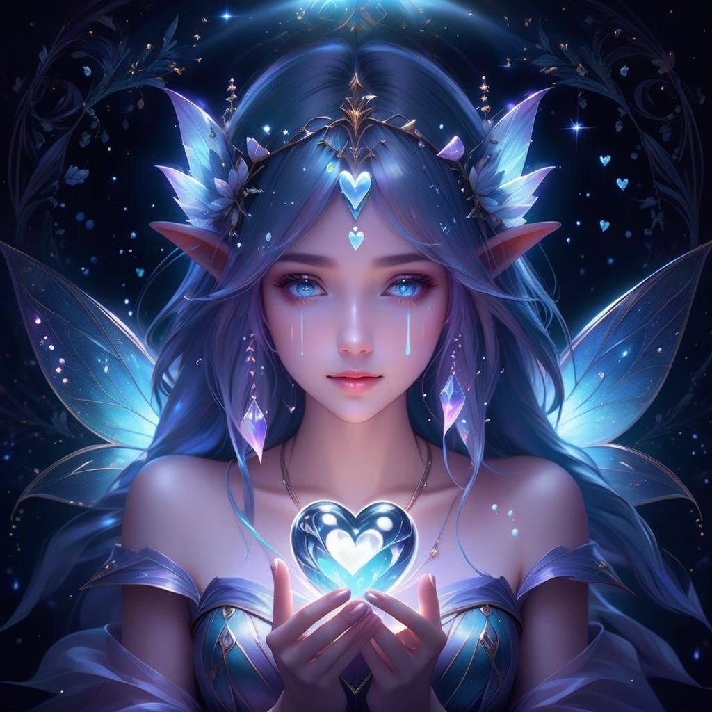 Ethereal Elfin Girl with Glowing Heart