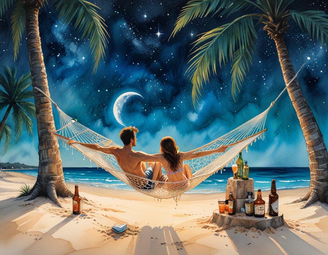 Moments :: hanging on a crescent moon hammock by the summer night sea