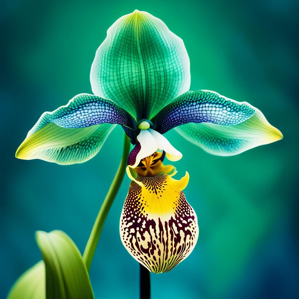 Otherworldly Lady's Slipper Orchid in Biomechanical Style
