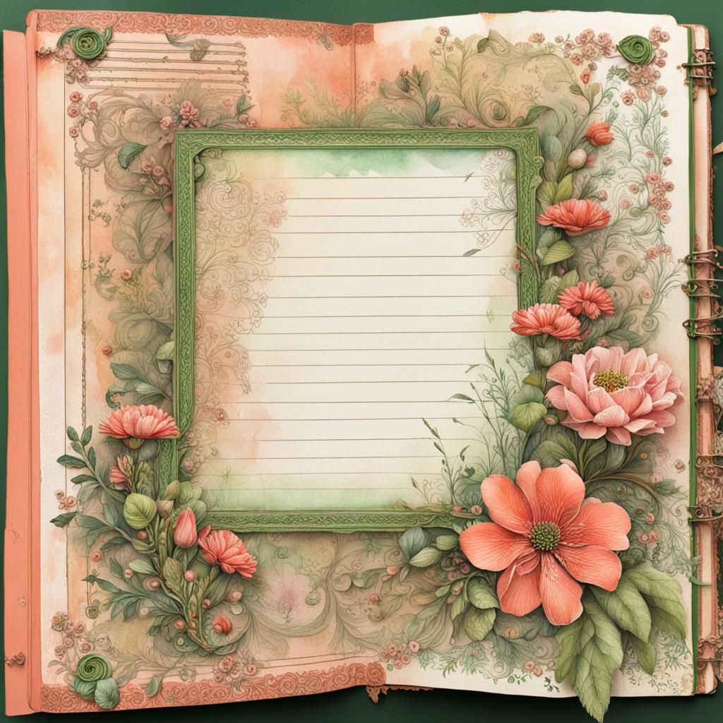 Hyperrealistic Gypsy Nature Journal Page with Floral Border