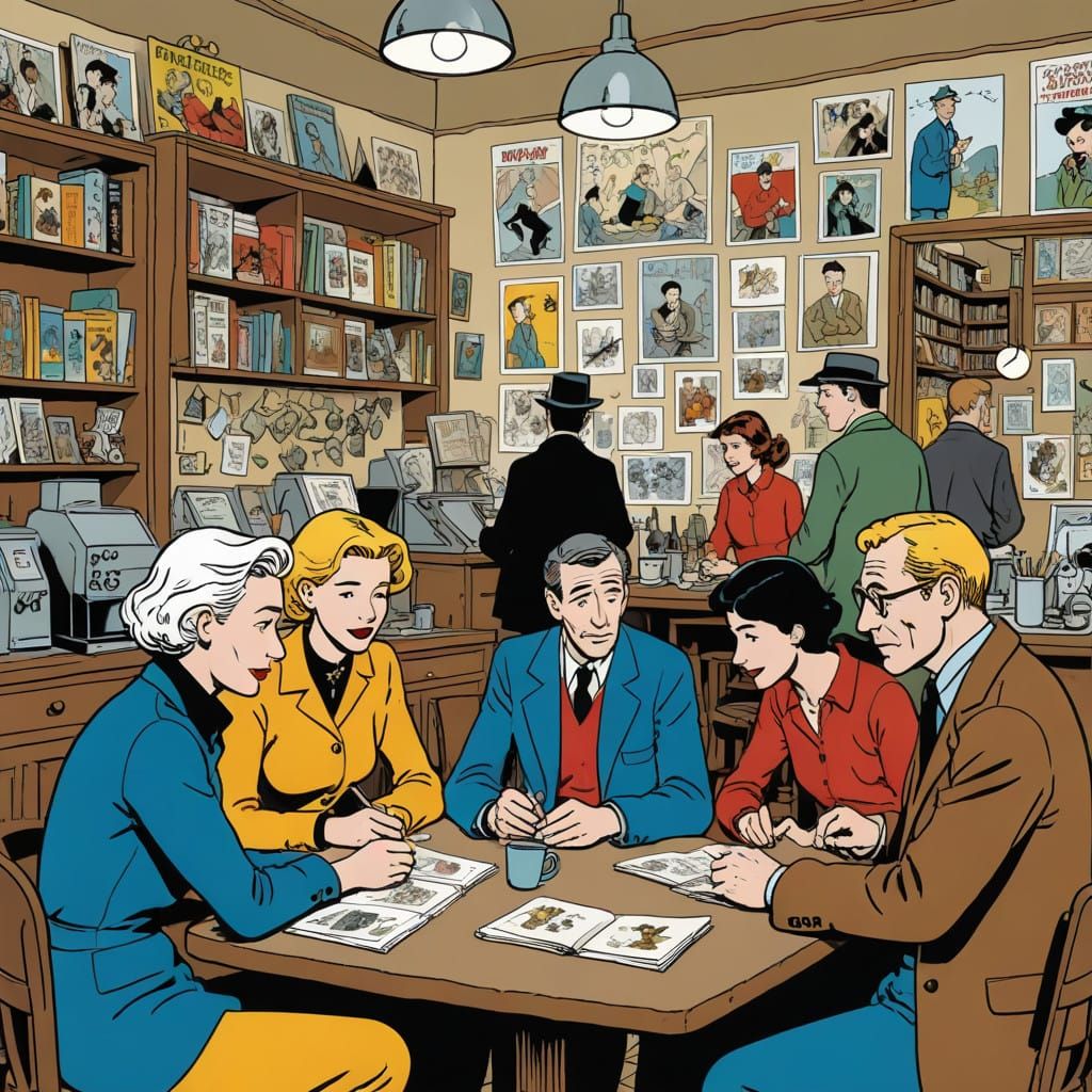 Friends Sketch Comics in a Bustling Coffee Shop