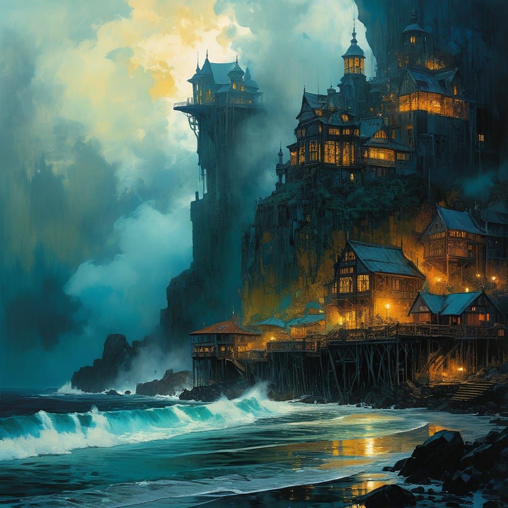 Dreamy Oceanic Landscape in Vibrant, Fantastical Style