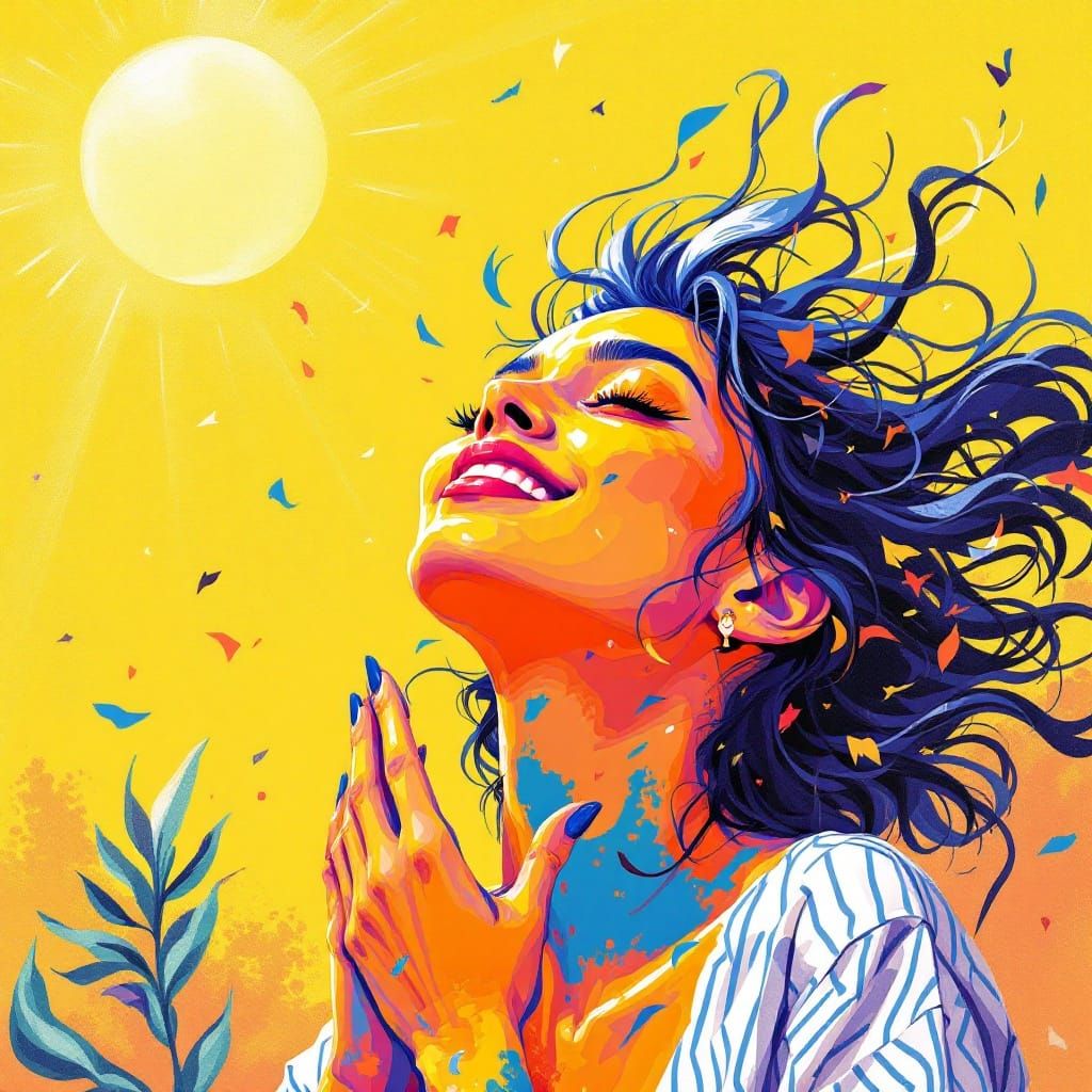 Fauve Woman Radiates Joy Under Vibrant Sun