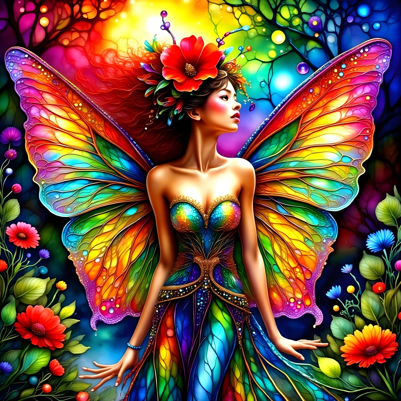 Exotic Fairy in Vibrant Twilight Dreamscape