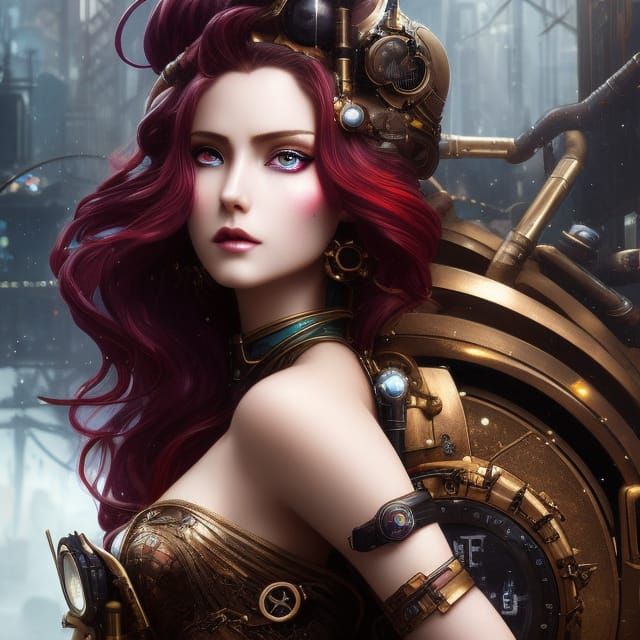 Steampunk Galaxy Goddess with Red Hair