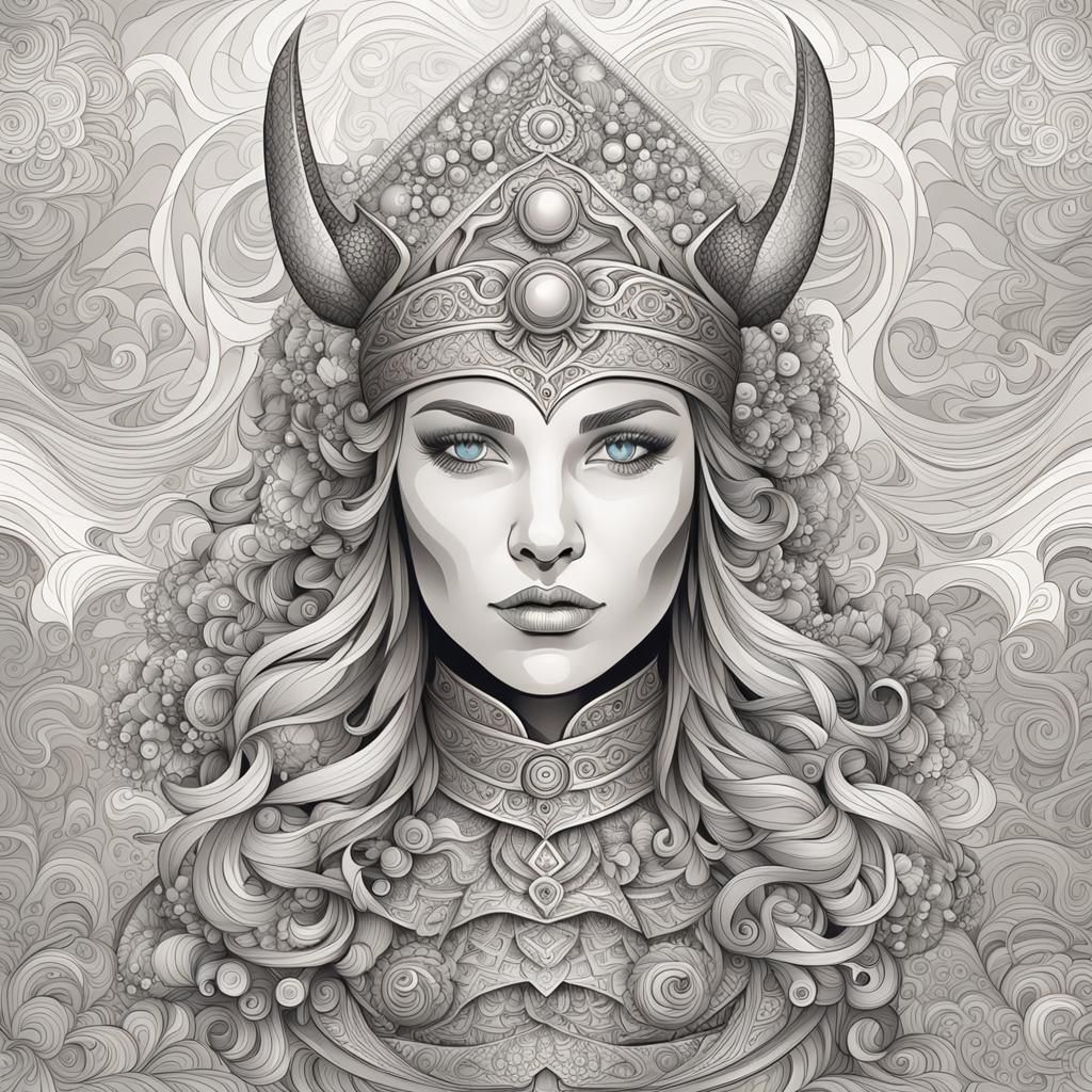 Viking Woman in Luxury Spa with Fractal Art