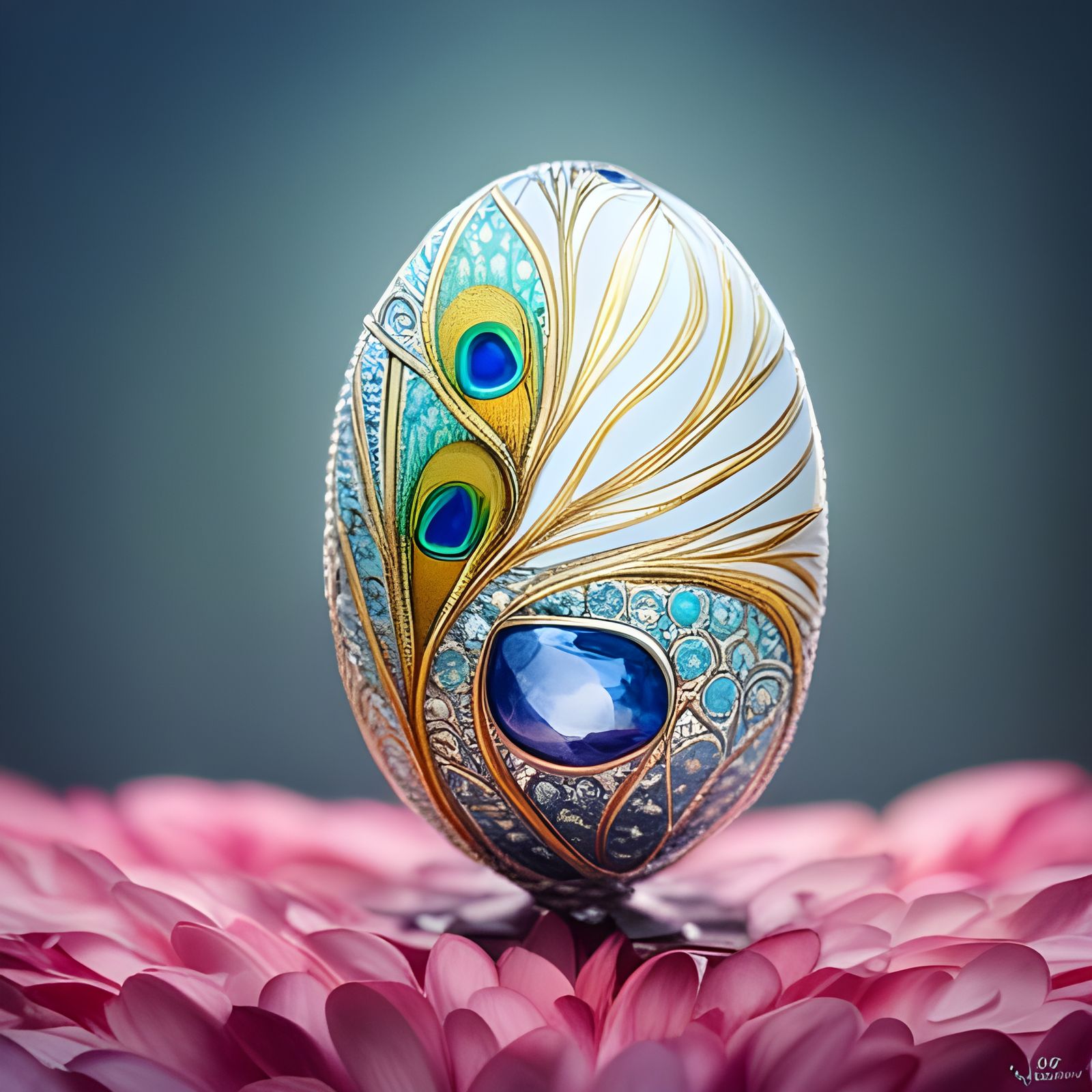 Ornate Fabergé Egg with Peacock Feather Design