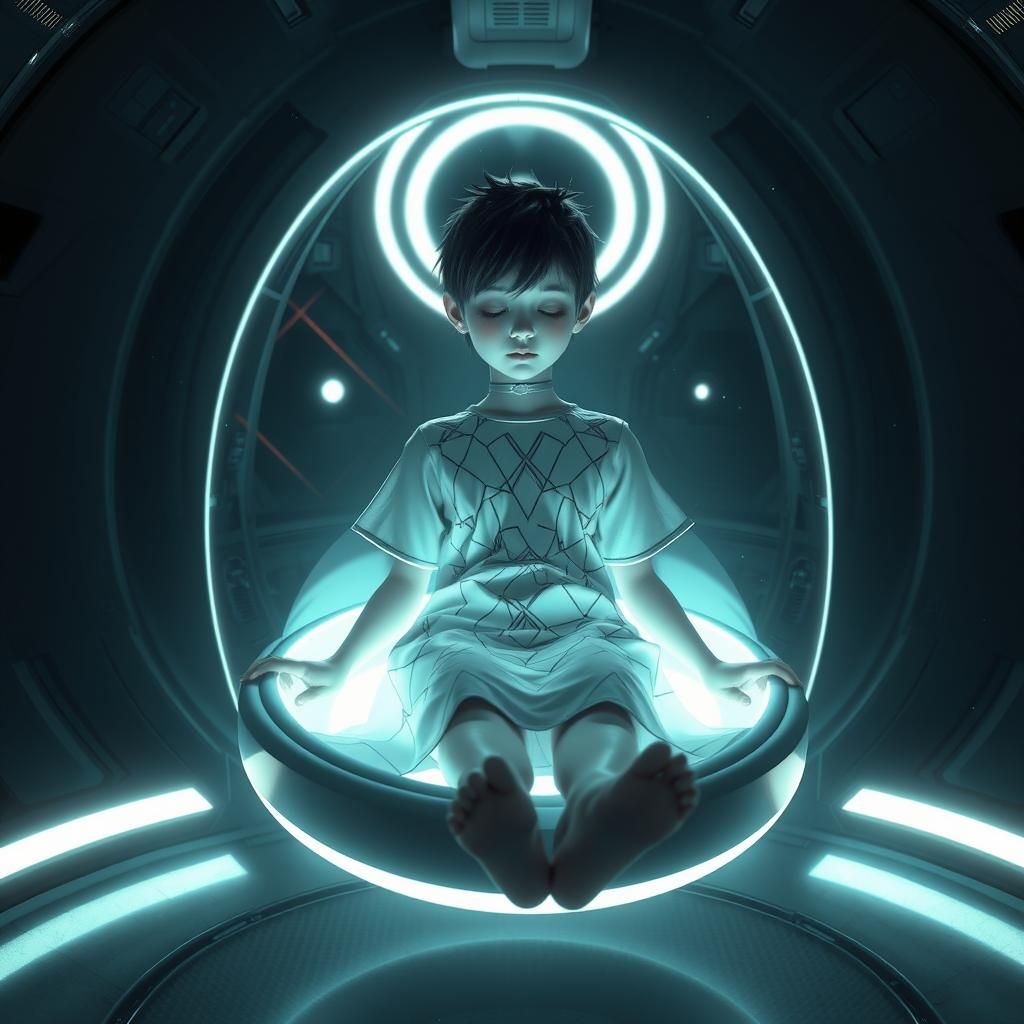 Girl in Glowing Pod, Cyberpunk Stasis Chamber