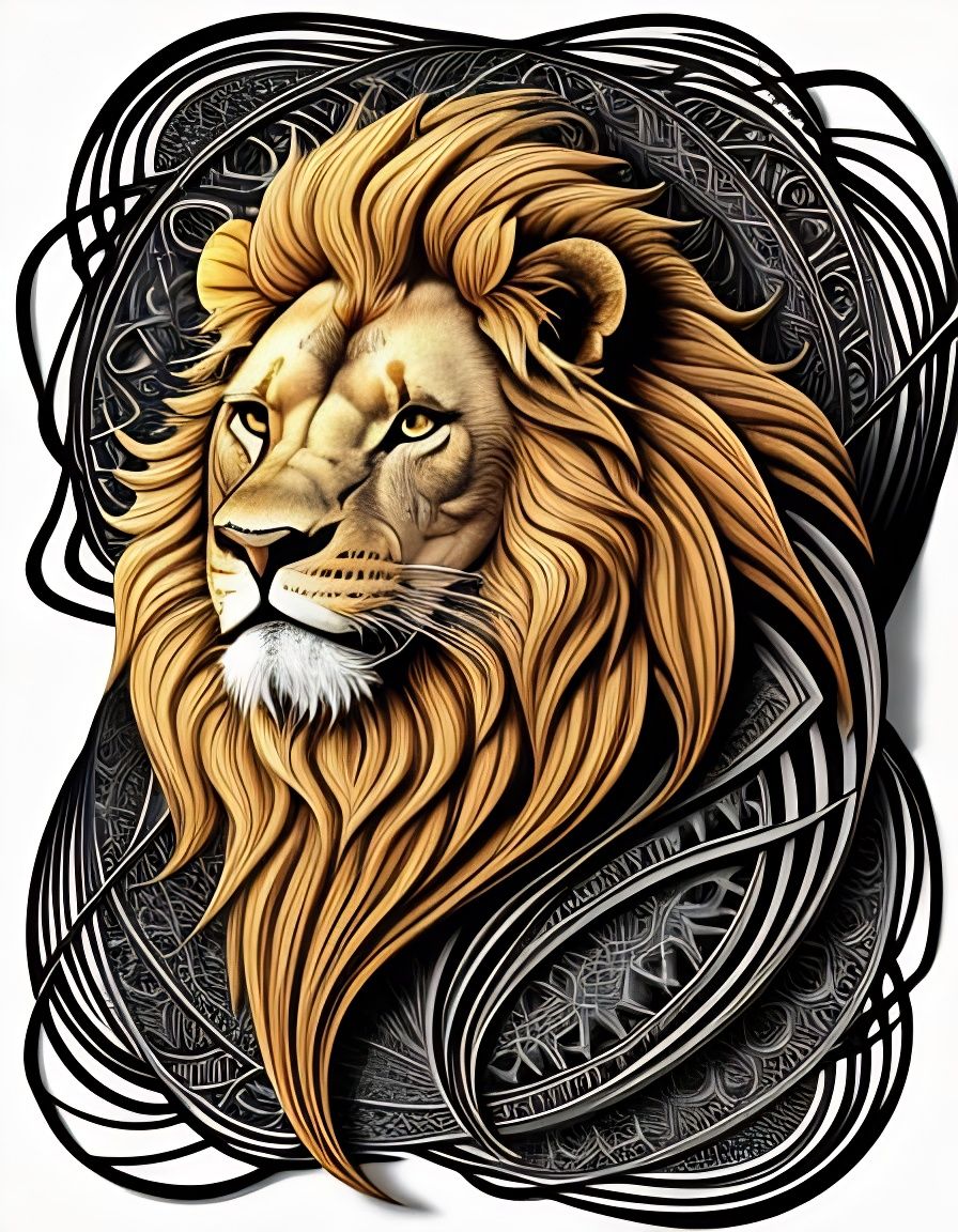 Abstract Lion Fractal with Zentangle Patterns