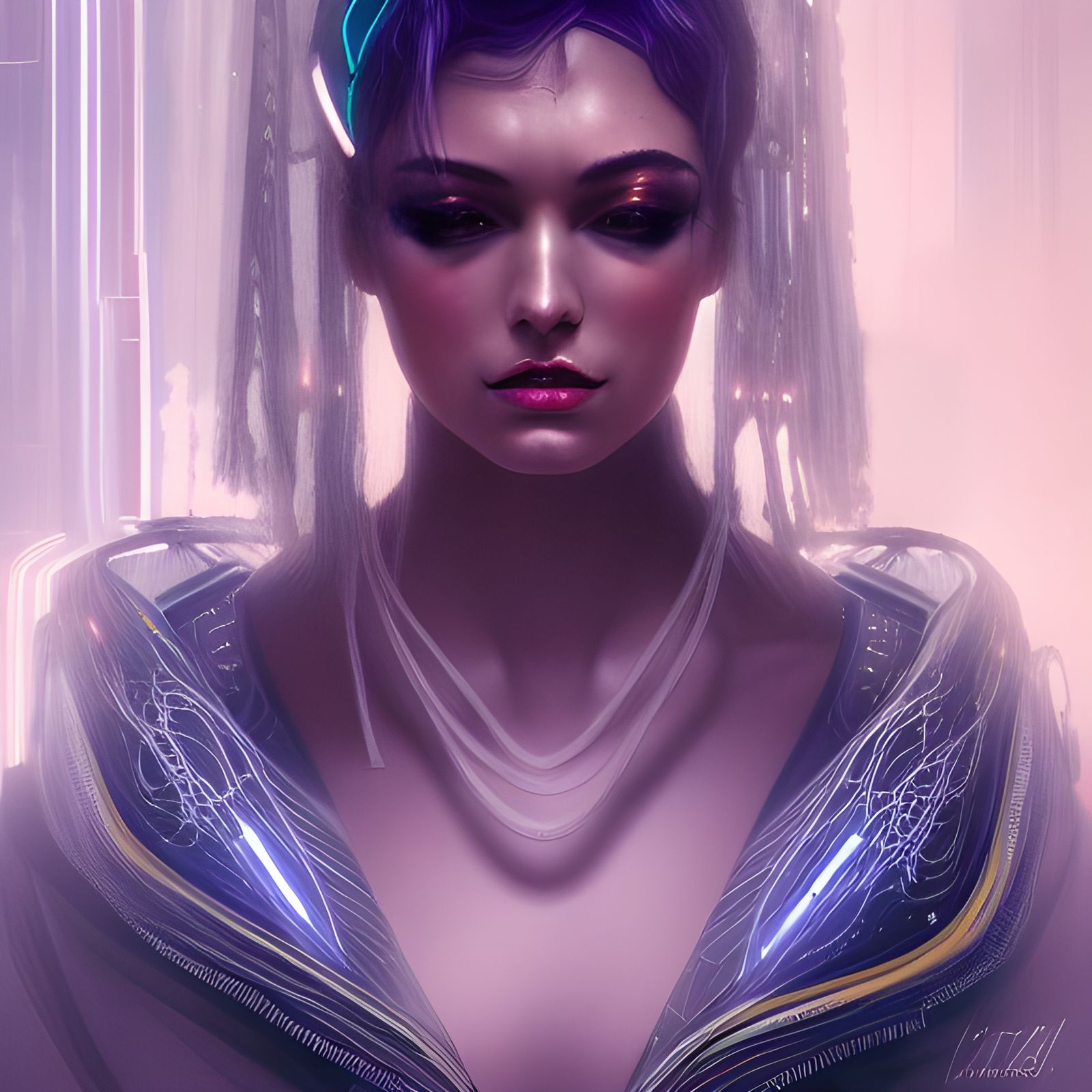 Ethereal Cyberpunk Priestess Digital Art