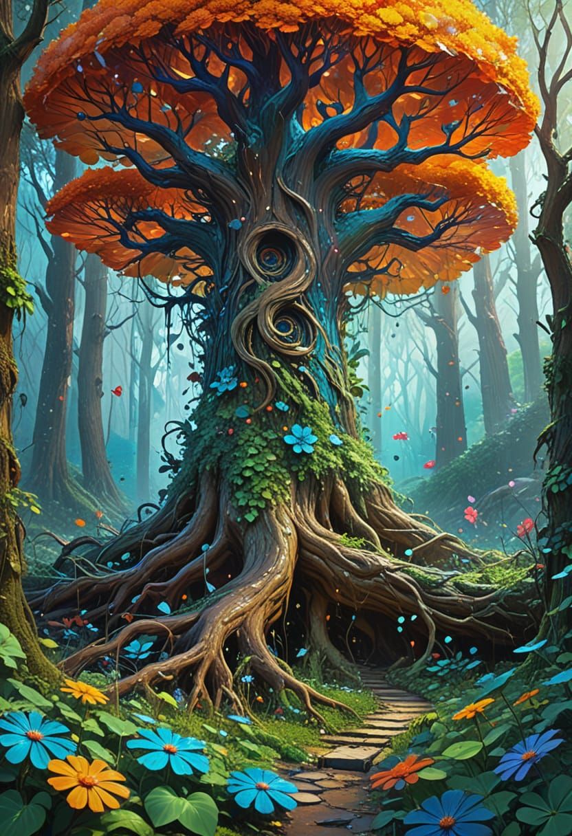 Surreal Pop Art Portrait of a Blossoming Flower in a Fantast...