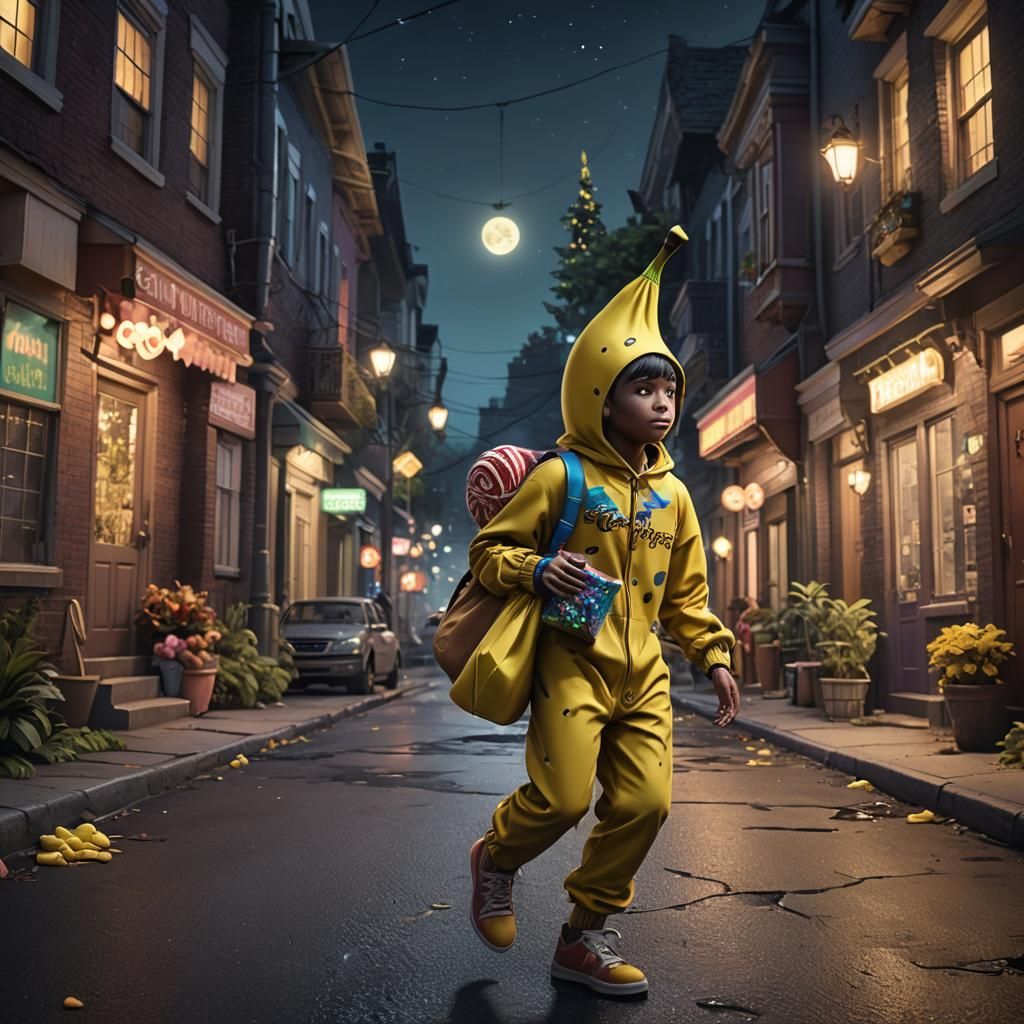 Banana Costume Boy on Halloween Night
