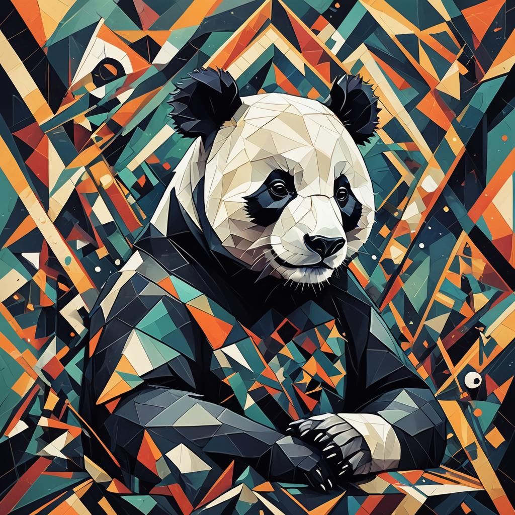 Gothic Panda in Cubist Neo-Cubism Style