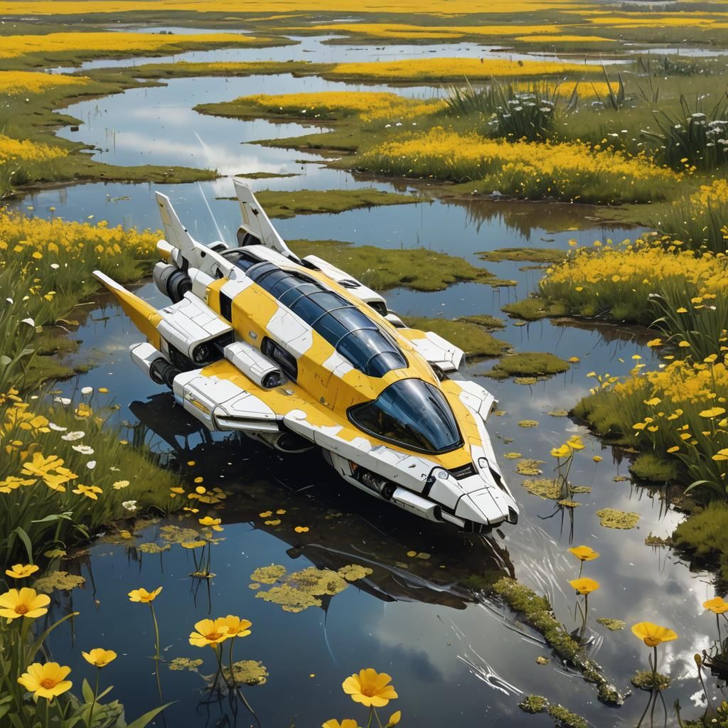 Alien Spacecraft in Field of Wildflowers: Concept Art