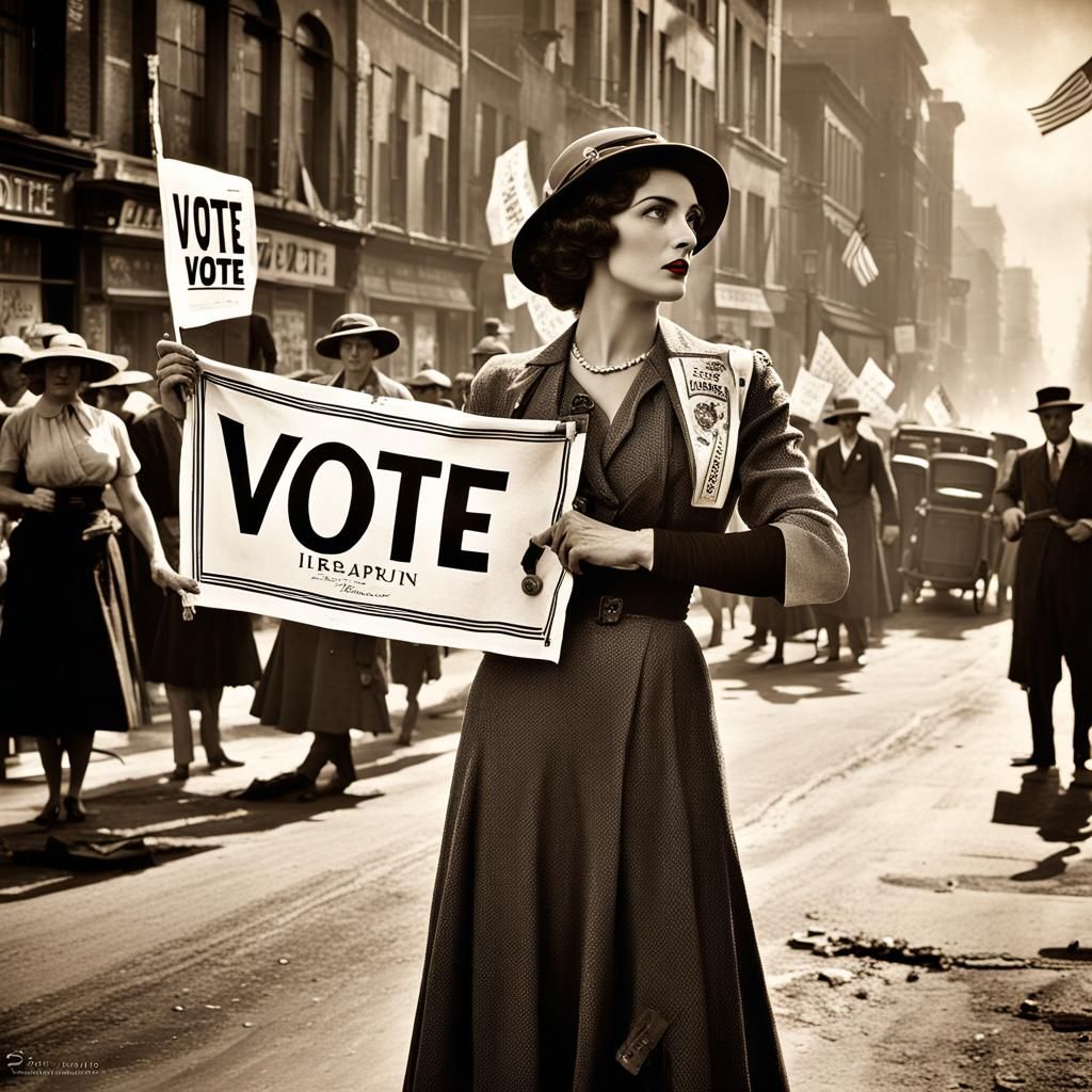 1930s Suffragette with Vote Banner, Artistic Photography