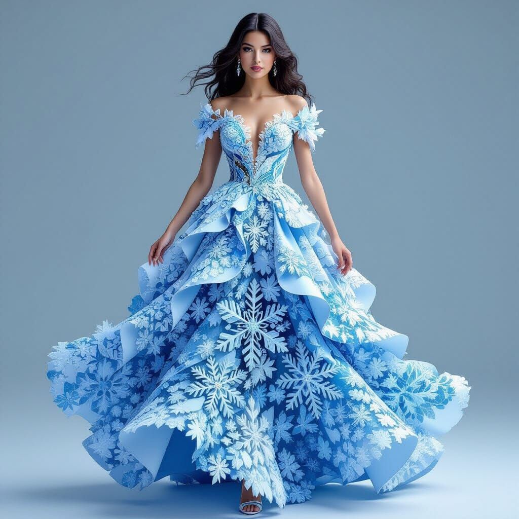 Woman in Fractal Snowflake Dress